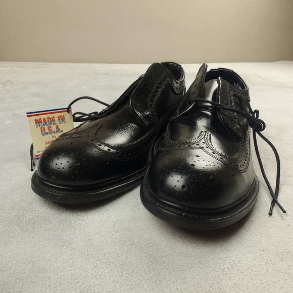 Lehigh Safety Shoes Longwing Steel Toe Wingtip Brogue Pebbled Leather Black 1701 - Picture 11 of 13